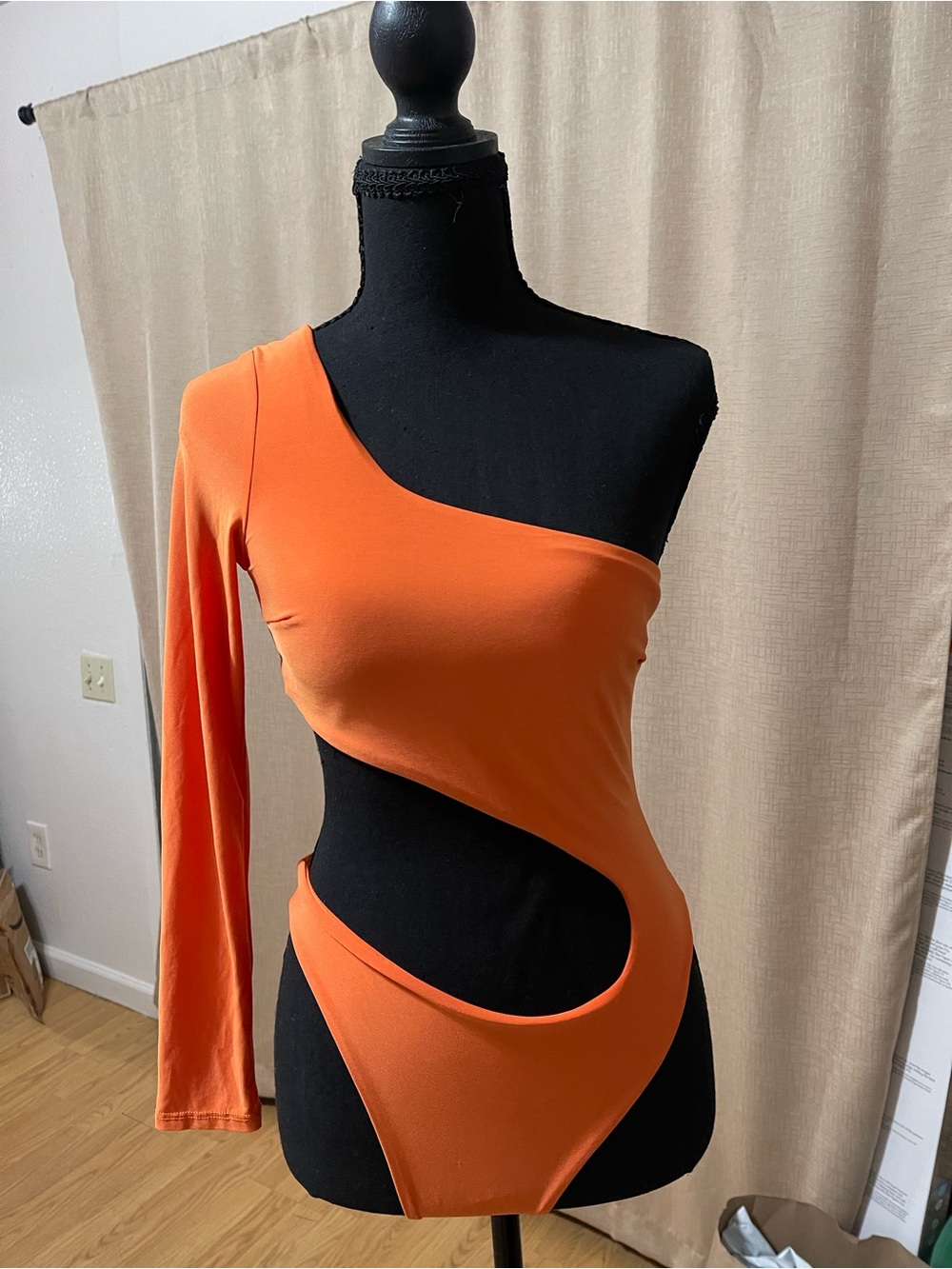 One-Shoulder Orange Cutout Bodycon Dress